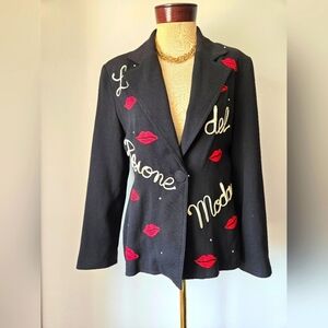 BESTINI PARIS  Black Embroidered Blazer. Size 3